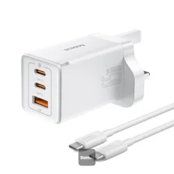 Baseus 65W 3-Port (2 Type-C + Usb-A) Fast Wall Charger - White